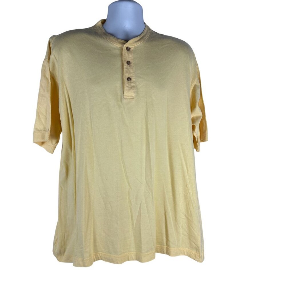 Falls Creek Mens Yellow Cotton Henley T-Shirt Size L
